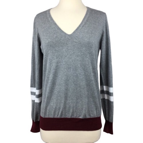 J. Crew Factory Sweaters - J Crew Varsity Style V-Neck Sweater Gray M